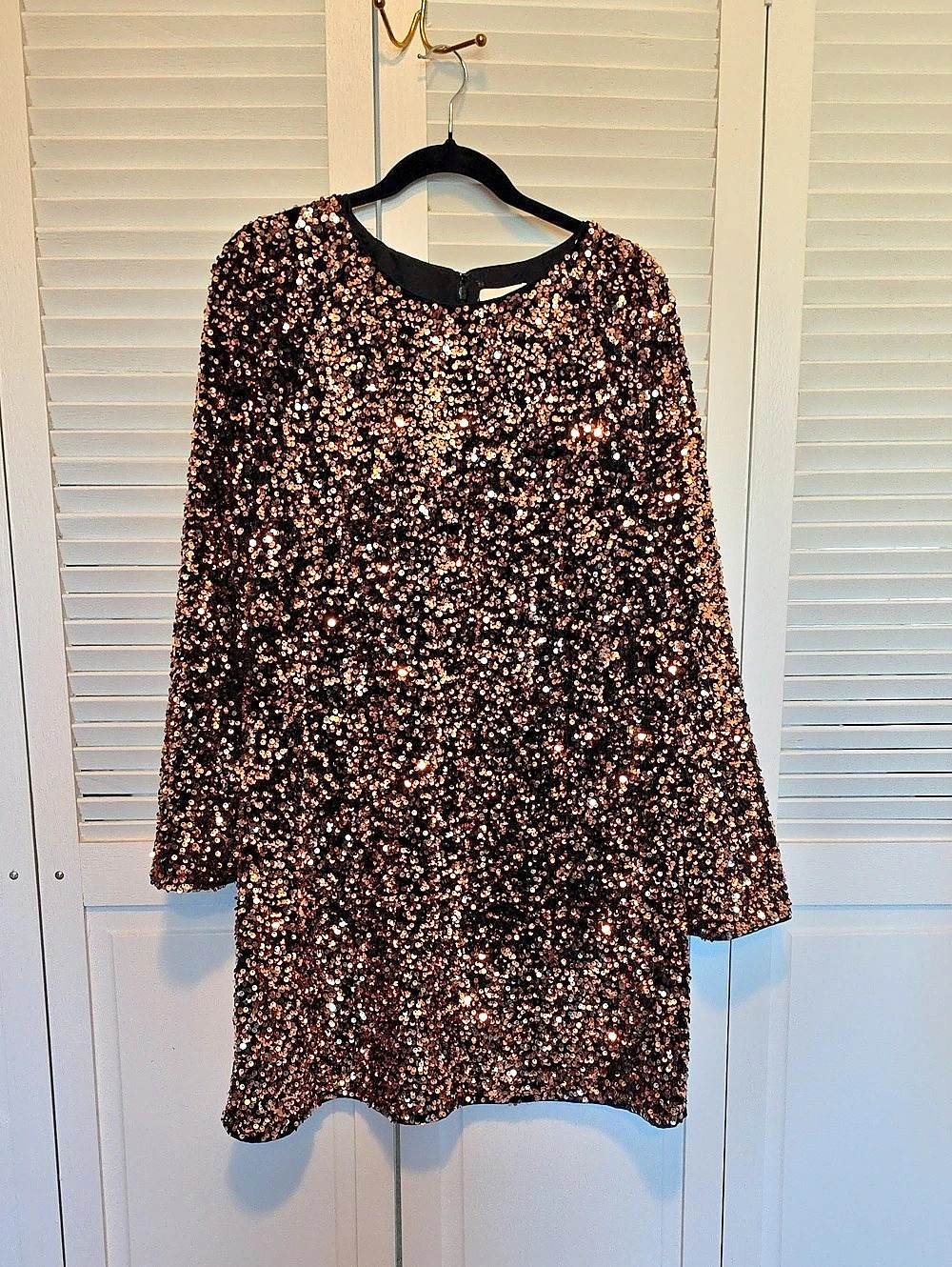 H&M Short Dress in Sequined Jersey Brown & Black Size XL